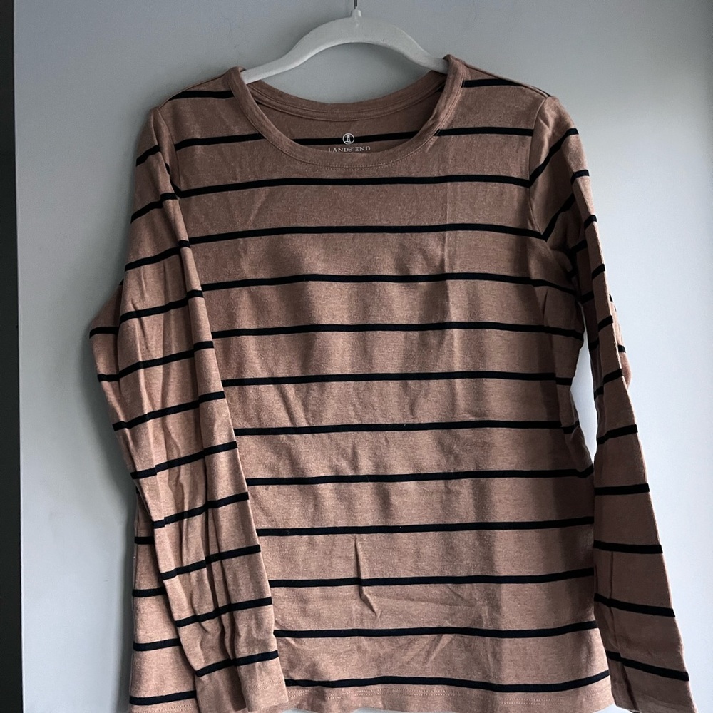 Lands' End Brown and Black Striped Shirt